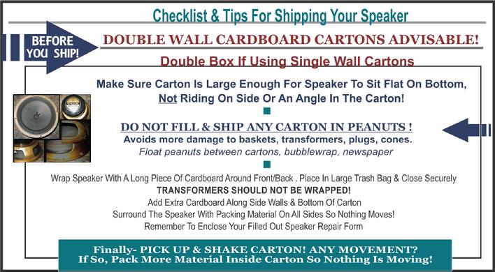 SPEAKER SHOP CHECKLIST TIPS TO SHIP